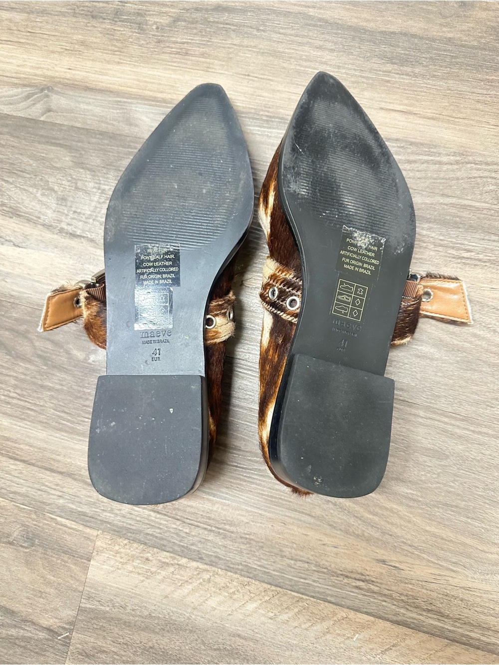 Maeve Anthropologie Cow Hide Pointed Moto Toe Mary Jane Flats - Picture 6 of 6